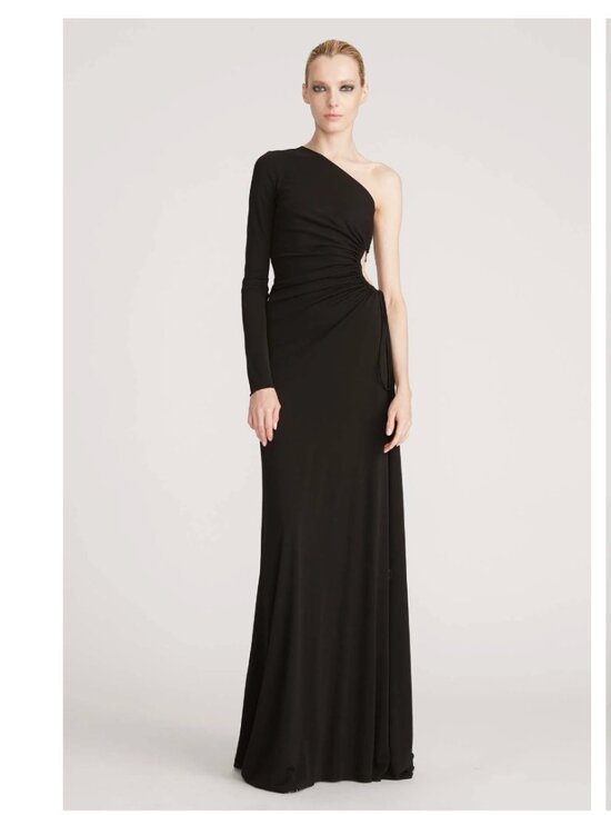 Halston Heritage Dresses & Skirts - Halston Bay One-Shoulder Matte Jersey Cutout Maxi Gown in Black - Size 4